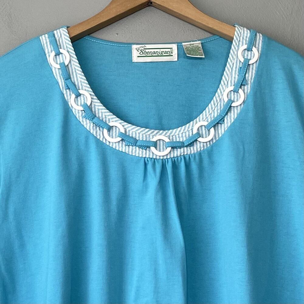 Vintage Shenanigans Plus Size 2X Blue Tee Top Coastal Grandma Nautical Chic